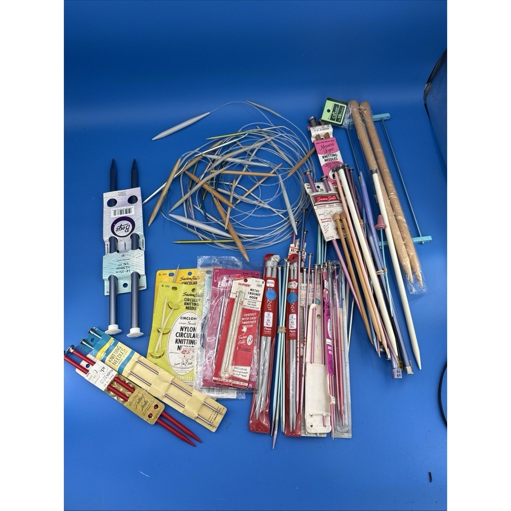 vintage lot of Boye and Susan Bates knitting needles and crochet hooks.